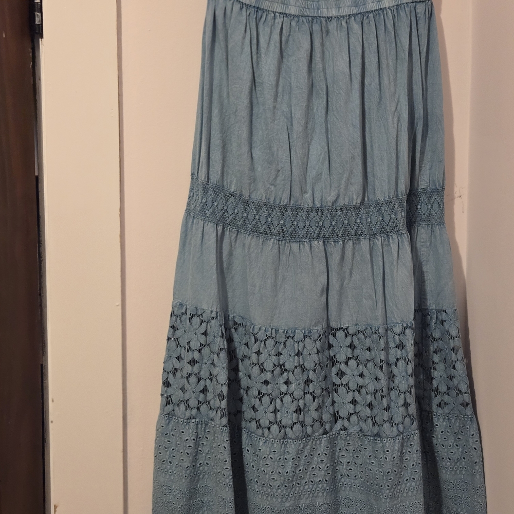 Blue Smocked Tiered Maxi Skirt for Casual Wear